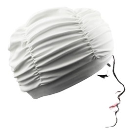 Samcos Swim Cap, Pool Cap, Swimming Cap for Women, Swimming Cap for Adults, Fashionable, Fluffy, Suitable for Long Hair, Good Elasticity, Solid Color, Unisex, Adult (White)