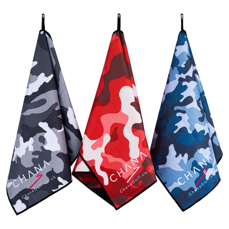 CHANA Golf - Red Camo Microfibre Golf Towel with Built-in
