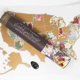 Jetsettermaps Scratch Your Travels USA State Flowers Map - Colour: Gold, Size: 18x12"