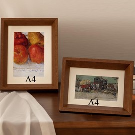 2 Pack Photo Frames A4 Picture Frame with Mat,Wall Hange and Table Decor for Home, Office,Gallery（Walnut）