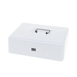 Steel Cash Box with Combination Lock, Metal Small Money Organizer with Removable Money Tray,Cash Storage Box with Lockable Cover (White- 11.8" x 9.4" x 3.5")