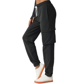 SPECIALMAGIC Womens Cargo Pants Sweatpants Tapered Hiking Pants Joggers Elastic Waist Casual Drawstring Lounge Pants with Pockets, Black S