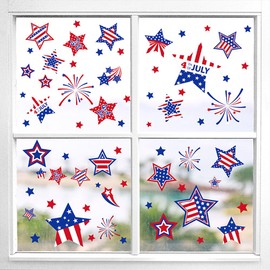 9 Sheets Patriotic Window Clings Double-Sided Red White Blue Stars Window Stickers USA 4th of July Window Decals Decor for Home Independence Day Memorial Day Store Glass Holiday Decorations