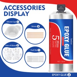 100ML Epoxy Glue w/Tools, 5 Mins Quick Dry Set | Clear Universal Epoxy Adhesive, Welding High Strength Oily Glue, Waterproof for Metal, Plastic, Wood, Stone, Ceramic, Glass, Leather - 2PCS