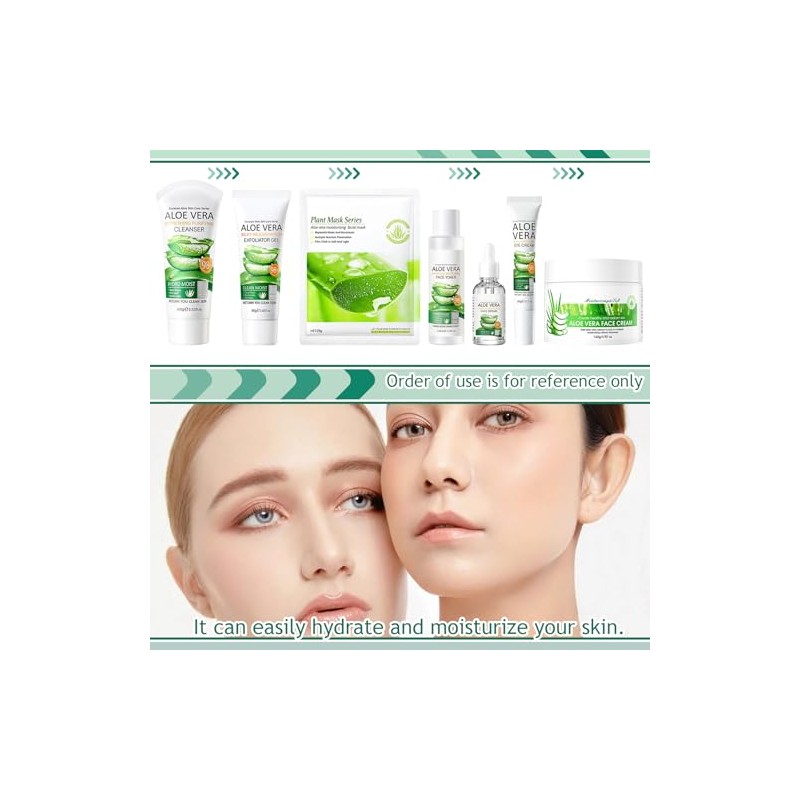 Set Cuidado Facial Aloe Vera Kit Limpiador Tónico Contorno Ojos