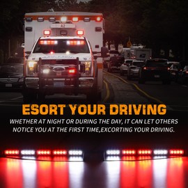 XRIDONSEN 34 inch Emergency Visor Lights 40 LED Red White Strobe Lights Interior Front Windshield Warning Flashing Hazard Light w/Take Down for Volunteer Firefighter Vehicles POV Trucks