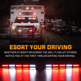 XRIDONSEN 34 inch Emergency Visor Lights 40 LED Red White Strobe Lights Interior Front Windshield Warning Flashing Hazard Light w/Take Down for Volunteer Firefighter Vehicles POV Trucks