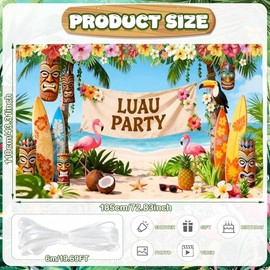 Moukeren Hawaiian Luau Party Decoration, Extra Large Summer Luau Beach Banner Backdrop Background Photography for Birthday Musical Party Tropical Tiki Themed Decoration, 72.8 x 43.3 Inch