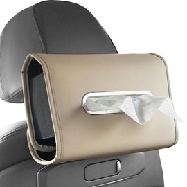 GOKEI Car Tissue Case 2 Sizes Luxury PU Leather Tissue Cover Storage Headrest Holder Sun Visor Armrest Car Interior Accessories Regular Beige