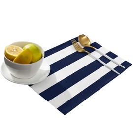 ARTSHOWING Set of 4 Placemats Heat-Resistant for Dining Table Linen Table Mats Nautical Stripe Rectangle Pad Placemat 12 x 18 Inch - Navy Blue White Stripes