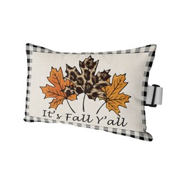 Outdoor Pillow Covers Chaise Lounge Lumbar Pillow,Fall Leopard Maple Leaves Black White Buffalo Plaid Waterproof Throw Pillow Covers with Elastic Strap Soft Cushion Cases for Patio Garden,11"x16"