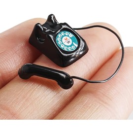 Black 1/12 Miniature Telephone Dollhouse Decoration Accessories Best Gift or Vintage Office Desk Decoration(ZS179)