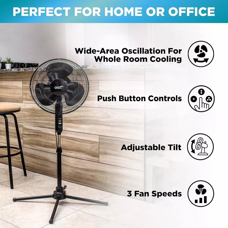 Comfort Zone oscillating pedestal fan 16 Inch 3 speed Adjustable