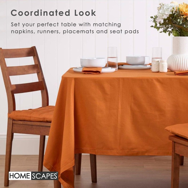 HOMESCAPES Burnt Orange Cotton Tablecloth 4 to 6 Seater Rectangular