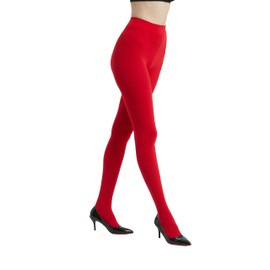 CACCICO 80D Semi Opaque Tights for Women Stretchable High Waist Womens Stockings Soft Pantyhose with 20+ Colors Red-S
