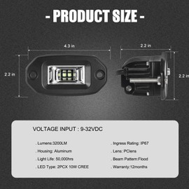 Flush Mount LED Pods, 20W 2PCS Off Road Backup LED Light Bar Driving Lights Fog Lamp for Bumper ATV UTV SUV Truck Boat