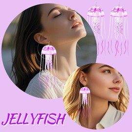 Jellyfish Earrings Light Up Glow in The Dark Unique Weird Fun Fluorescent Party Earrings for Women Men Waterproof Costume Accessories for Rave Festival Night Events