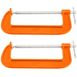 MUKLEI 2 Packs 10 Inch C-Clamp, Malleable Iron C-Clamp, Heavy Duty C-Clamp for Woodworking, Metalworking, 8.7 Inches Max Jaw Opening, 3.7 Inches Throat Depth, Orange