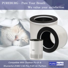 PUREBURG Replacement Filter Compatible With Chuboor PJ-01 & Shunrenful ZHIBO C40 Pro-PJ01 Air Purifiers,2-Pack H13 HEPA Activated Carbon 3-stage Filtration