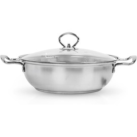 Stainless Steel Pan with Lid - Light & Thin Deep Saute Pan with Lid - Rapid Heating Stainless Steel Frying Pan Set - Sartenes de Acero Inoxidable -Multipurpose Steel Pans for Cooking - Deep Frying Pan