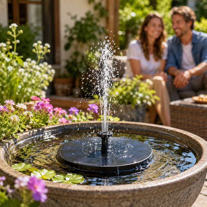 Mini Solar Waterfall Fountain for Garden Decor – Floating Bird