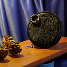 BAWAKO Round Leather Coin Purse – Key Pocket Coin Purse for Cards Change and Small Things, Coin Bag with Carabiner, Coin Purse Coin Purse Coin Purse Coin Purse Change Wallet, black, Wallet