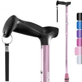 Rehaescort Walking Cane, Folding, Adjustable, Lightweight, Walking Canes for Men & Women, Soft Ergonomic Handle, Heavy Duty All Terrain Tip, Walking Sticks for Seniors & Adults with Travel Bag (Pink)