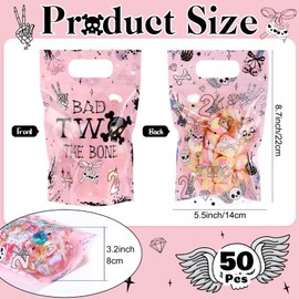 Sweetude 50 Pcs Bad Two The Bone Gift Bags Double-sided Print Plastic Bags with Handles Resealable Theme Sealed Pouch for Birthday Baby Shower Candy Gift Wrapping Supplies Decor (Bad Two The Bone)