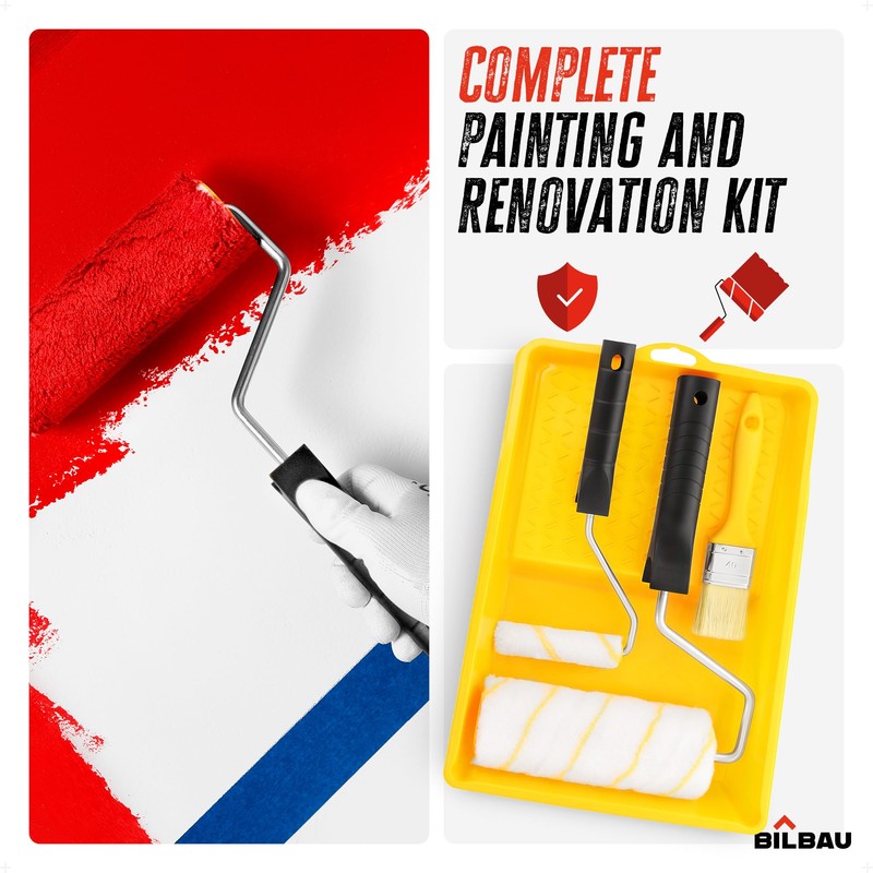 BILBAU Paint Roller Set with Paint Tray and Brush for
