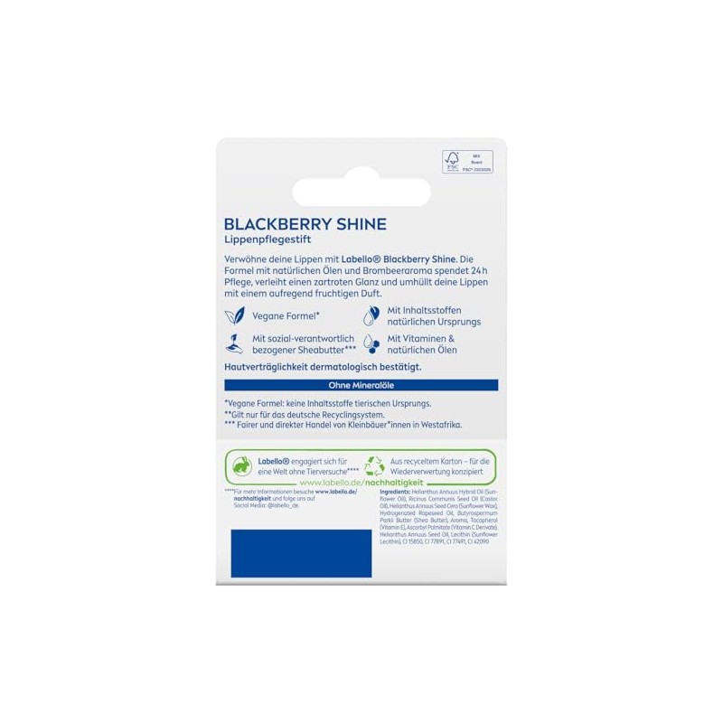 Labello Blackberry Shine Lip Balm with Soft Red Shine for
