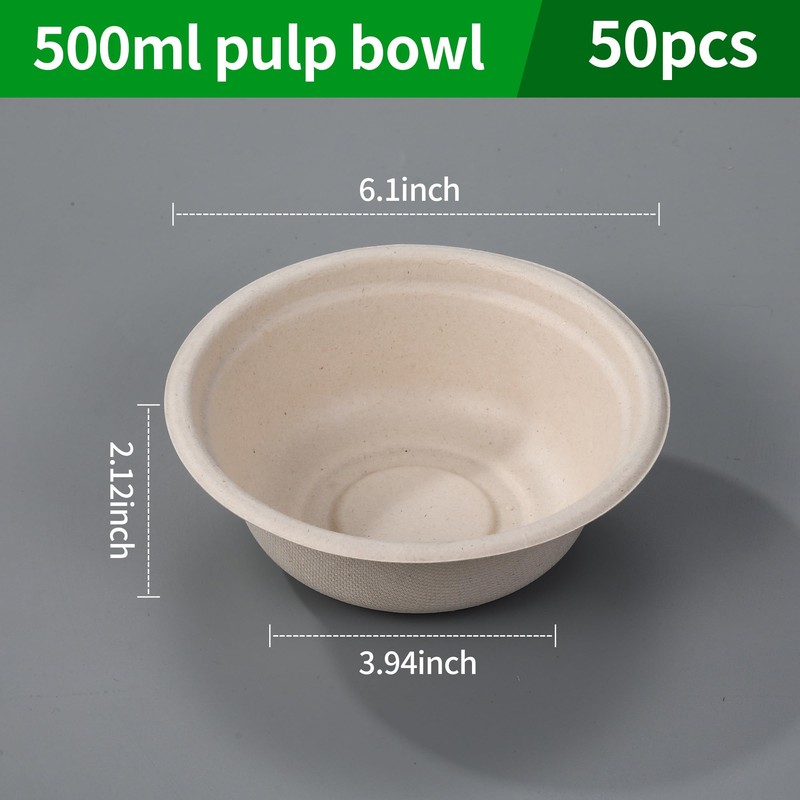 BUCOMTU Pack of 50 500 ml Disposable Paper Bowls, Environmentally