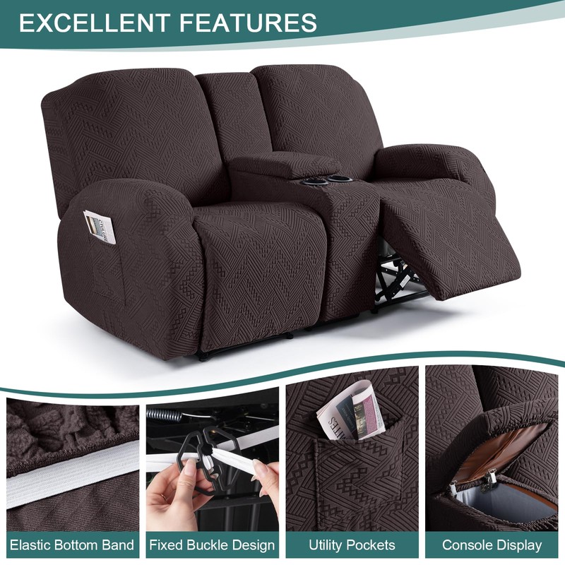 Ruaozz Stretch Loveseat Recliner Covers with Console 4-Pieces Recliner Sofa