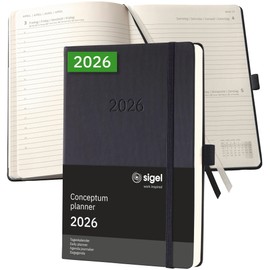 SIGEL C2610 Daily planner Conceptum 2026-1 year - approx. A5 - black - 1 page = 1 day - hardcover - 80 gsm - 400 p. - PEFC-certified