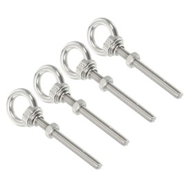 sourcing map M5 3/16"x1.97" Stainless Steel Eye Bolts Threaded Screw Eyebolt Shoulder Ring with Nuts Washers for Lifting Hanging, 4 Set