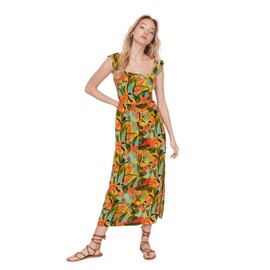 TRENDYOL Women's Midi A-Line Regular Fit Woven Dress, multicoloured