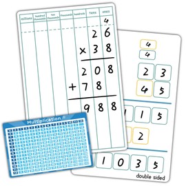 Dry Erase Long Multiplication Practice White Board, 8" x 12" Double Sided 2-Digits Multiplication Board with a 4" x 2.5" Multiplication Chart Board for Kids Students, Classroom and Home, Math Center