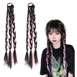 nalaina Hair Extension, Braid Wig, Dance Extension, Ponytail Wig, Twin Tail Extensions, Hair Accessories, Easy Installation, Layering, Recitals, Parties, Stage, 15.7 inches (40 cm), Pack of 2 (Pink)