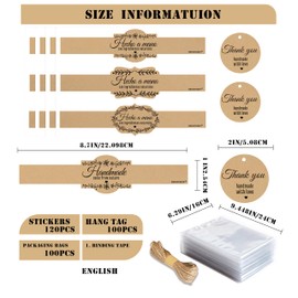 Kraft Soap Labels Round Brown Thank You Gift Tags Clear Soaps Treat Bags with String Set for Homemade Packaging Gifts Packaging Craft Bath Supplies (English)