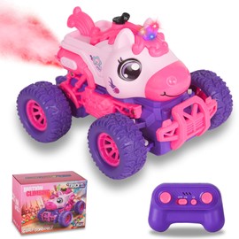 BORSTOYPRO Unicorn RC Cars for Kid, Remote Control Unicorn Monster Truck for Girls, RC Monster Truck Unicorn Car with Spray LED Light, Unicorns Gift Toy for Boys Kids