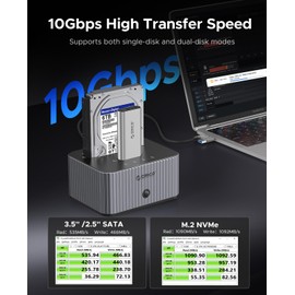 ORICO Hard Drive Docking Station 10Gbps for NVMe SSD & SATA 3.5 HDD with Bidirectional Cloning Type-C Hybrid Docking Station with Independent Aluminum Heat Sink