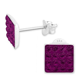 Soul-Cats 1 Pair of Rhinestone Stud Earrings 925 Sterling Silver in Lilac Pink Blue White Blackberry Turquoise, Sterling Silver