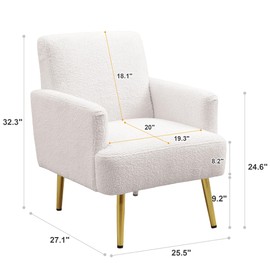Otnqu Modern Single Sofa Chair - Accent Living Room Chair with Rose Golden Metal Legs,Comfy Armchair for Reading or Lounging (Beige)