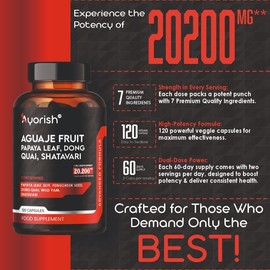 Ayorish Aguaje Fruit Buriti Extract 20200mg Capsules with 5 High Potency Ingredients Dong Quai, Papaya Leaf, Shatavari - 120 Pills Curves for Women