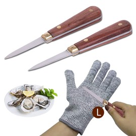 SPEENSUN Oyster Shucking Knife,Oyster Knife, Oyster Shucker Knife Not Break and Bend,More Secure with Shucking Knifeand Gloves (2Knife and 1Glove L),Clam Shucking Knife for Men