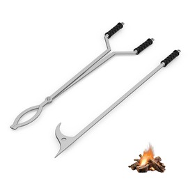 KEESHA 40" Fire Tongs Fire Pit Tongs Set, 40" Fire Poker Set Stainless Steel Log Grabbers Fire Pit Tools Fireplace Tongs for Outdoor Indoor Campfire Picnic Backyard Accessories
