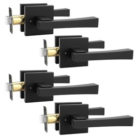 knobelite 4 Pack Privacy Door Handle,Keyless Matte Black Interior Door Knob,Heavy Duty Door Lever Hardware for Bedroom/Bathroom,Reversible for Left & Right