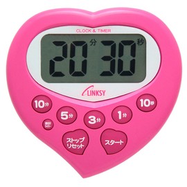 Linksy LT801PPA Heart-Shaped Joyful Timer, Splashproof, Watch Included, 3.0 x 3.0 x 0.6 inches (7.6 x 7.8 x 1.6 cm), Pink