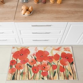 Liora Manne Impressions Indoor Printed Polyester Low Profile Mat - Contemporary Graphic Botanical Floral Decorative (Poppies Red) (2'5" x 3'11")