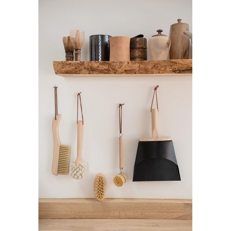 Creative Co-Op Beech Wood Dish Brush with Leather Strap