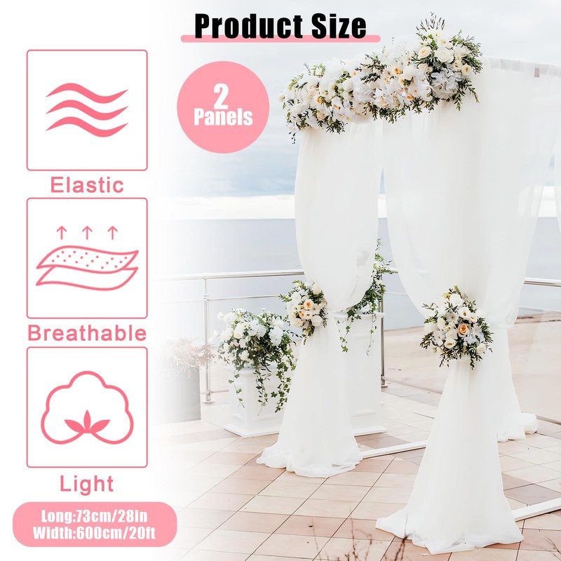 MEKOTRIN Wedding Arch Draping Fabric, 2 Panels 28"x20ft Chiffon Fabric